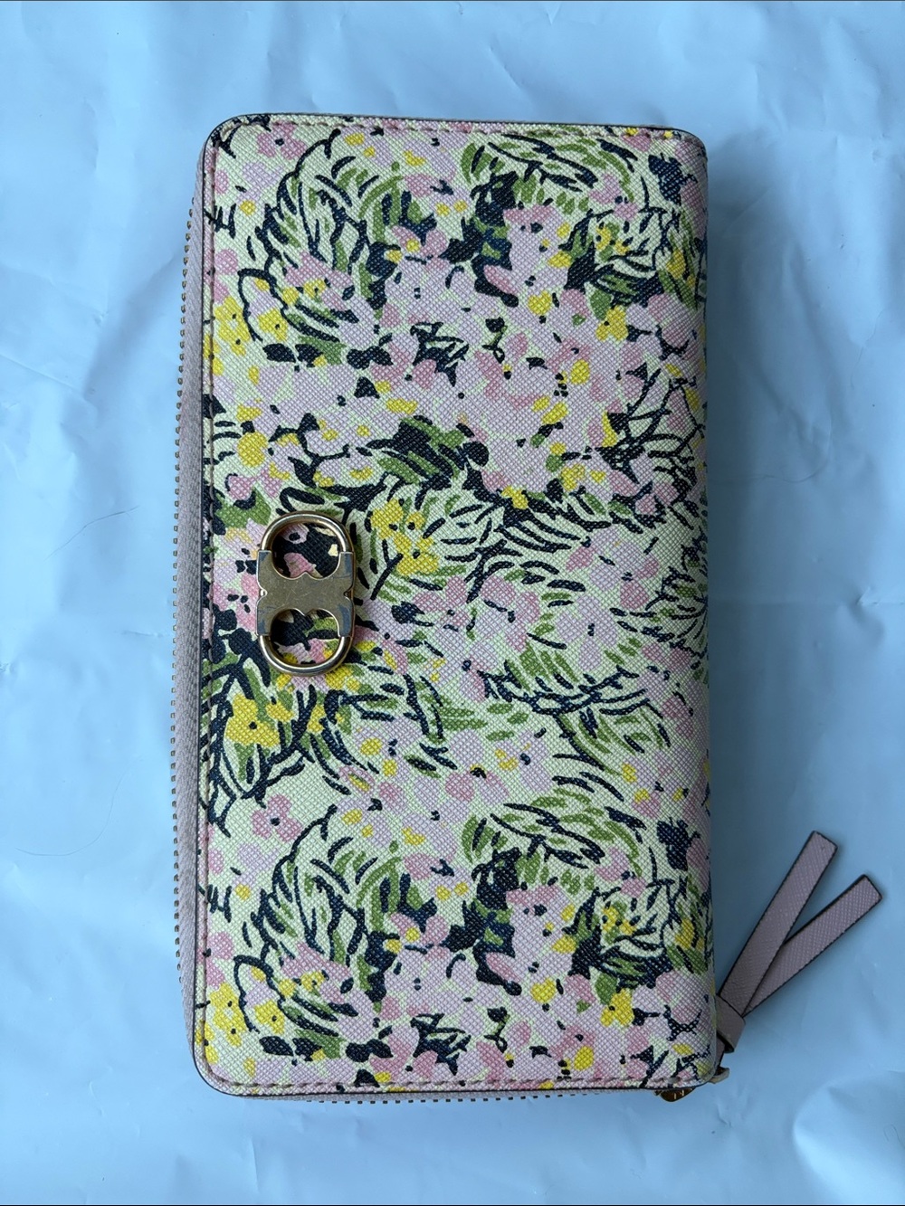 Tory Burch Floral Zip Wallet in Pink, Green and Yellow